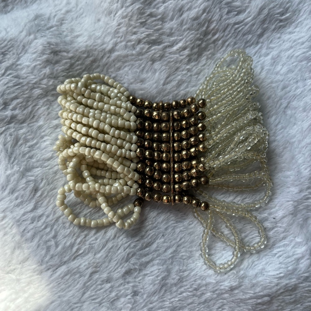 Elegant Gold and Cream Beaded Bracelet Set - Picture 12 of 14